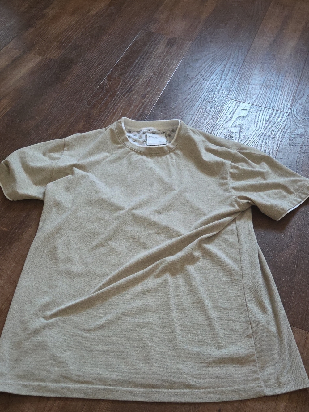 Men's Denim & Flower Crew Neck T-Shirt in Beige